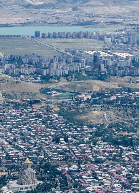 Aerial city view with cathedral